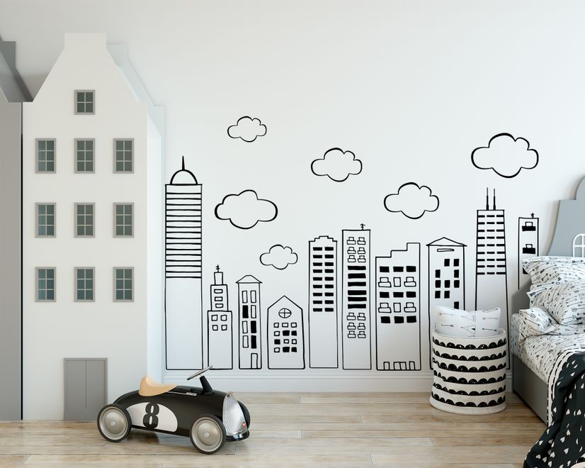 Kids Cute Black City Wall Decal Sticker