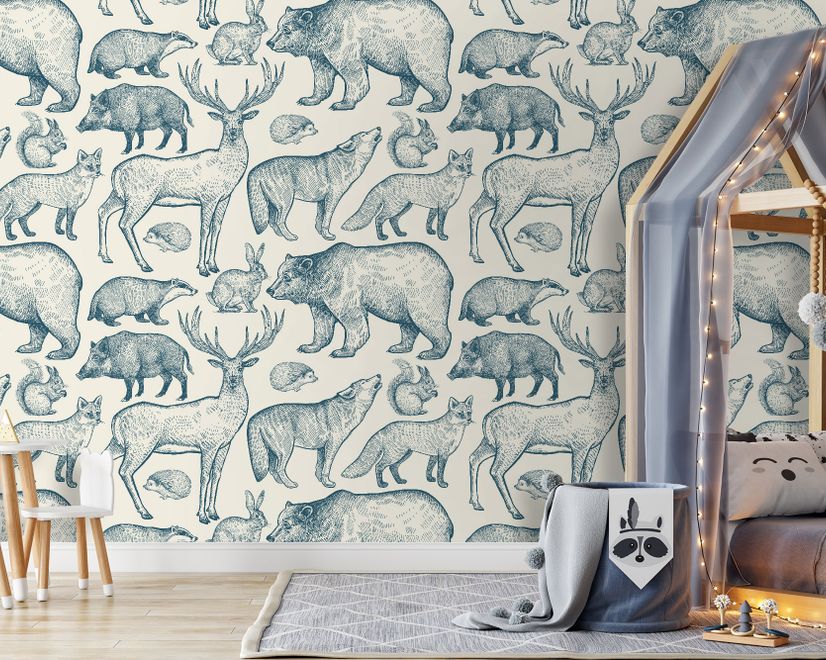 Nordic Animal Drawing for Kids Wallpaper Mural