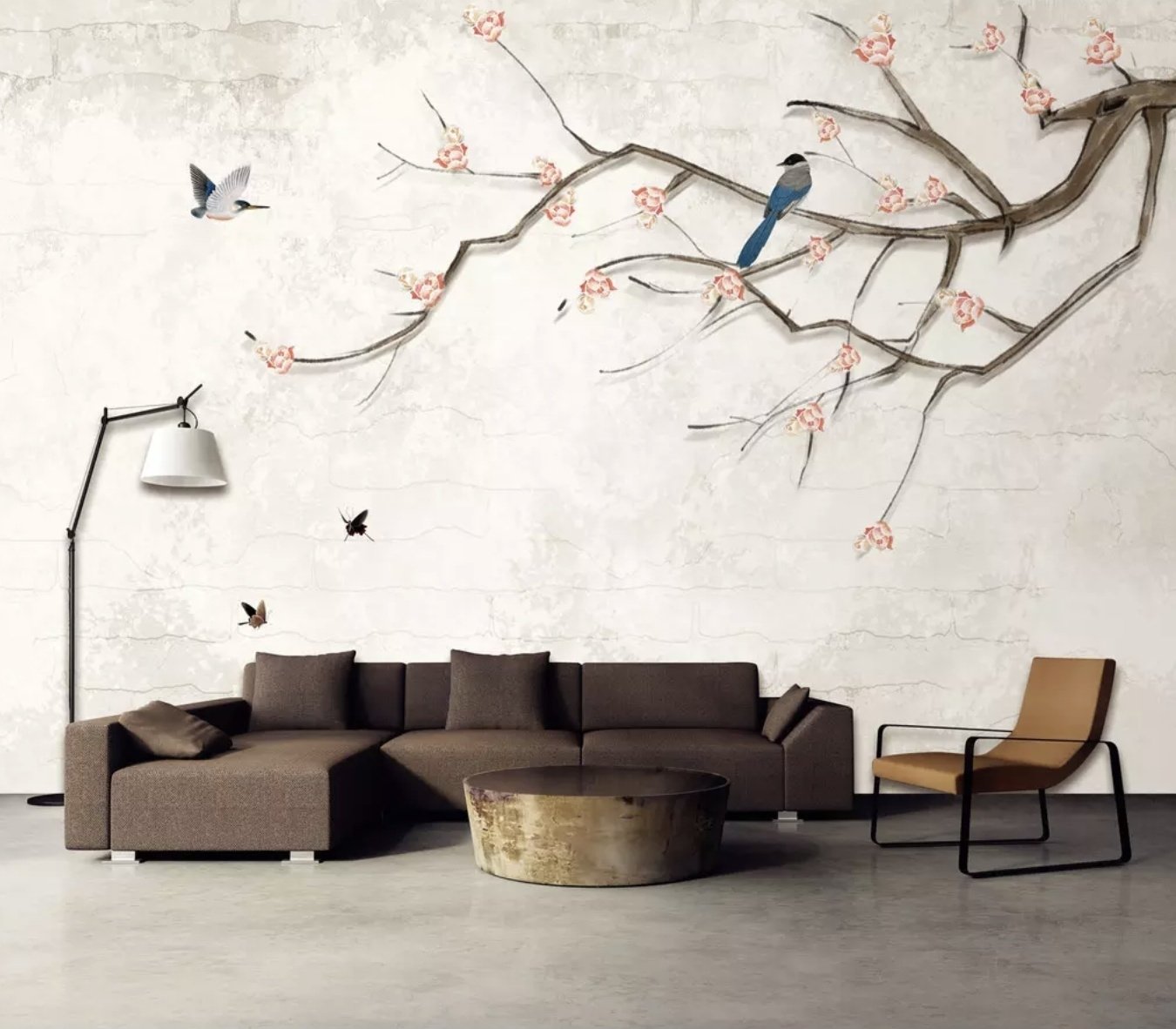 Colorful Birds and Cherry Blossom Tree Wallpaper Mural - Peel and Stick