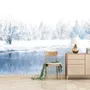 Papier peint panoramique d'un paysage d'hiver et d'un lac en aquarelle