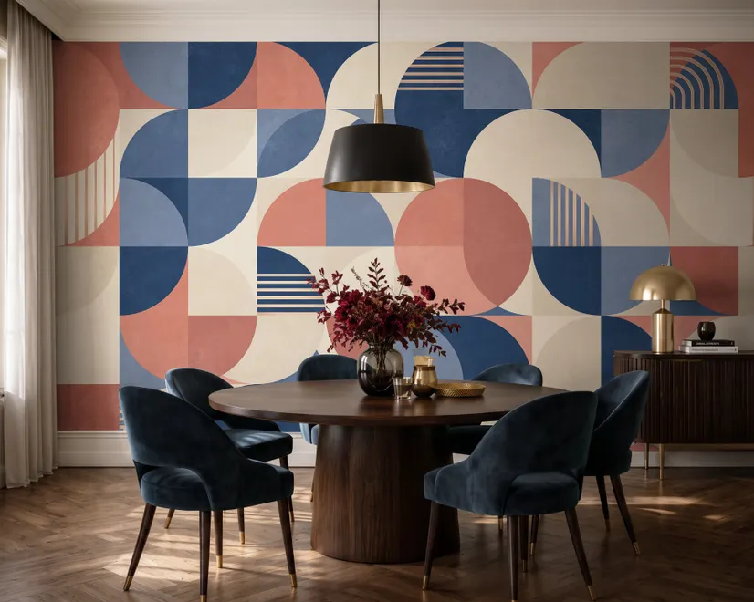 Retro Abstract Geometric Shapes Wallpaper Mural