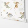 Kids wallpaper with sage, caramel and blue-gray watercolor dragons, clouds, sun and stars on white