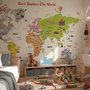 Papier Peint Panoramique Éducatif et Coloré pour Enfants avec Carte du Monde