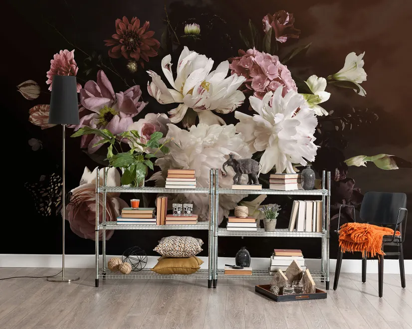 Dark Peony Floral Bouquet Wallpaper Mural