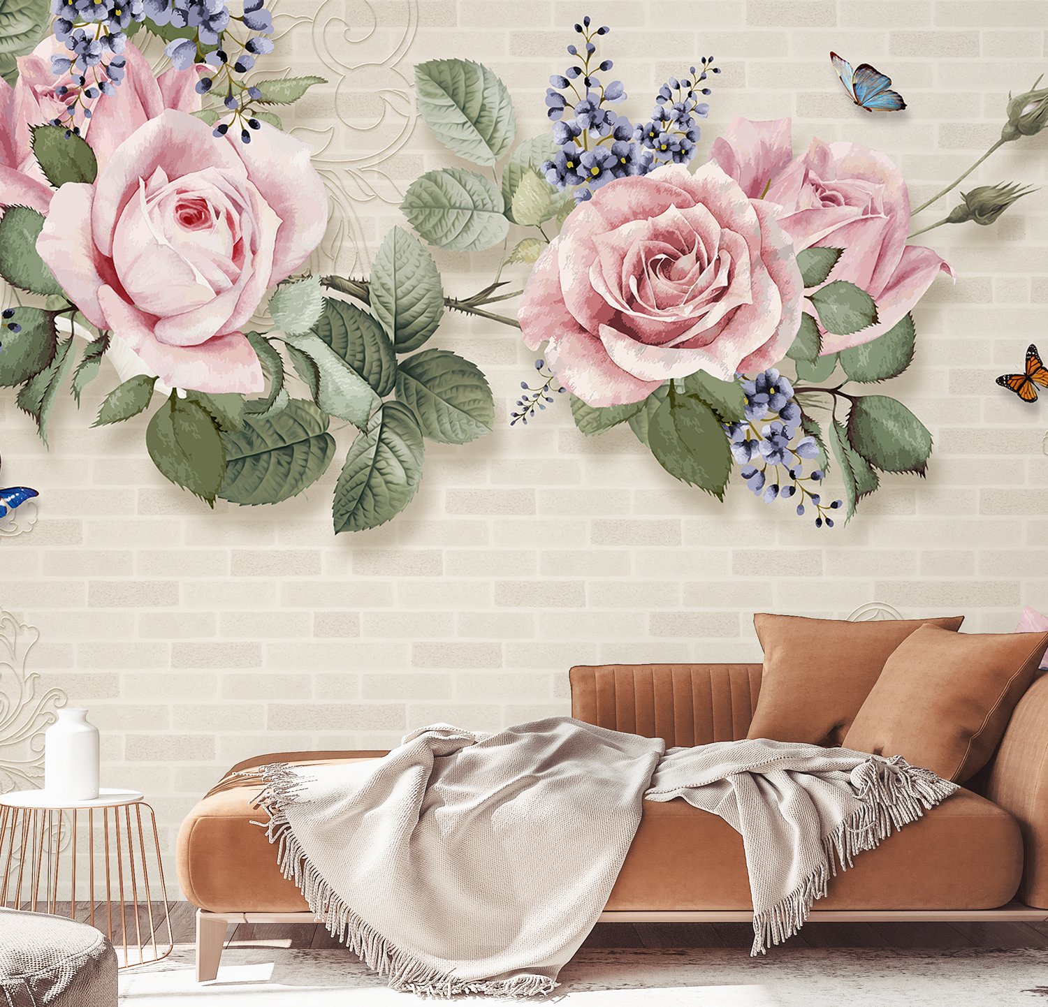 Vintage Pastel Pink Floral Wallpaper Mural - Peel and Stick