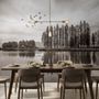 Monochrome Dark Forest and Lake Wallpaper Mural
