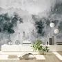 Watercolor Style Abstract Misty Dark Forest Wallpaper Mural