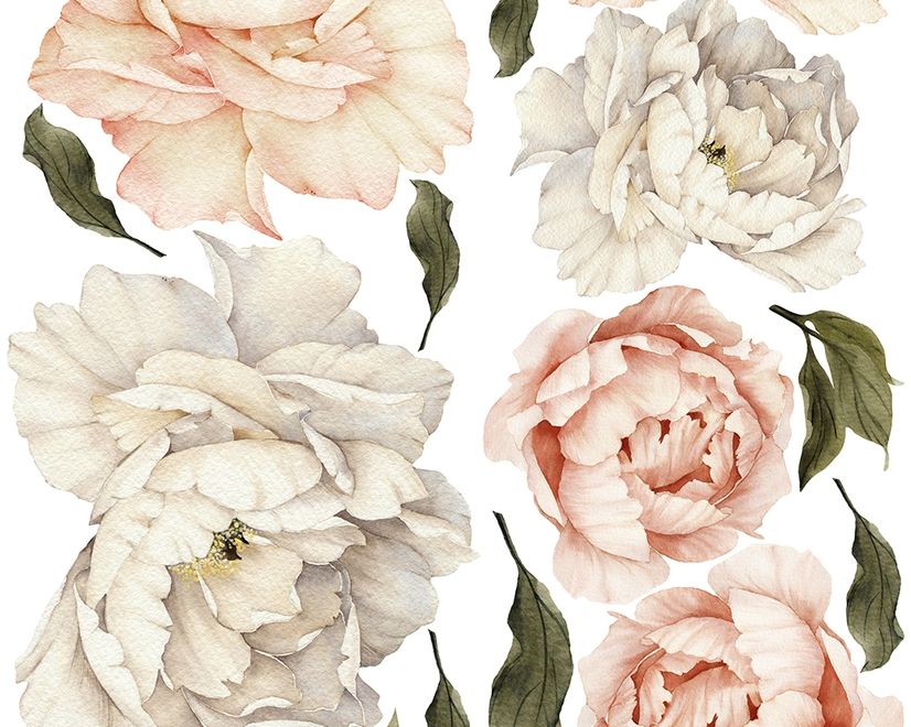 Orange White Peony Floral Boquets Wall Decal Sticker