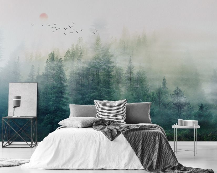 Misty Forest and Sunrise Wallpaper Mural