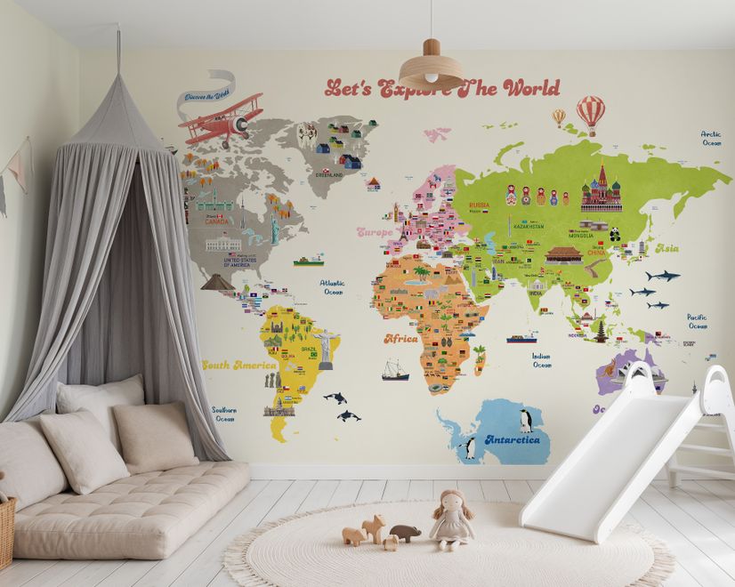 Kids Colorful Educational World Map Wallpaper