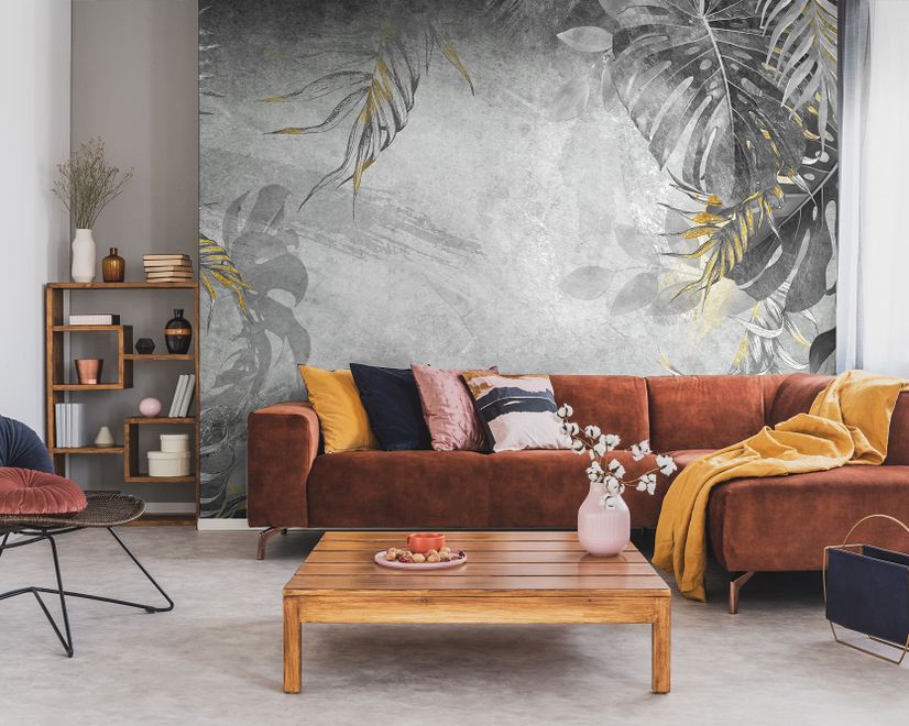 Monochrome Grunge Leaf with Splash Wallpaper Mural