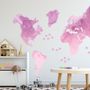 Kids Pink World Maps with Little Fishes Wall Decal Sticker