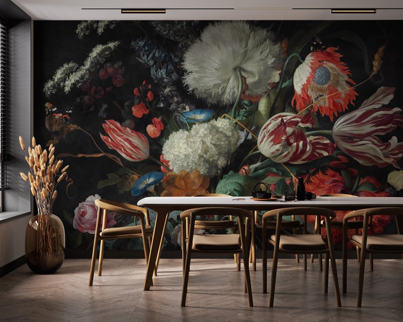 Dark Floral Dutch Bouquet with Tulips Wallpaper Mural