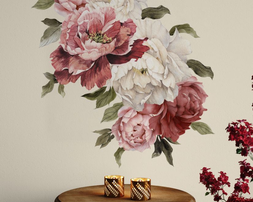 Soft Red Peony Floral Wall Decal Sticker