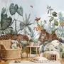 Kinder Aquarellwald mit Leoparden Wildtiere Fototapete