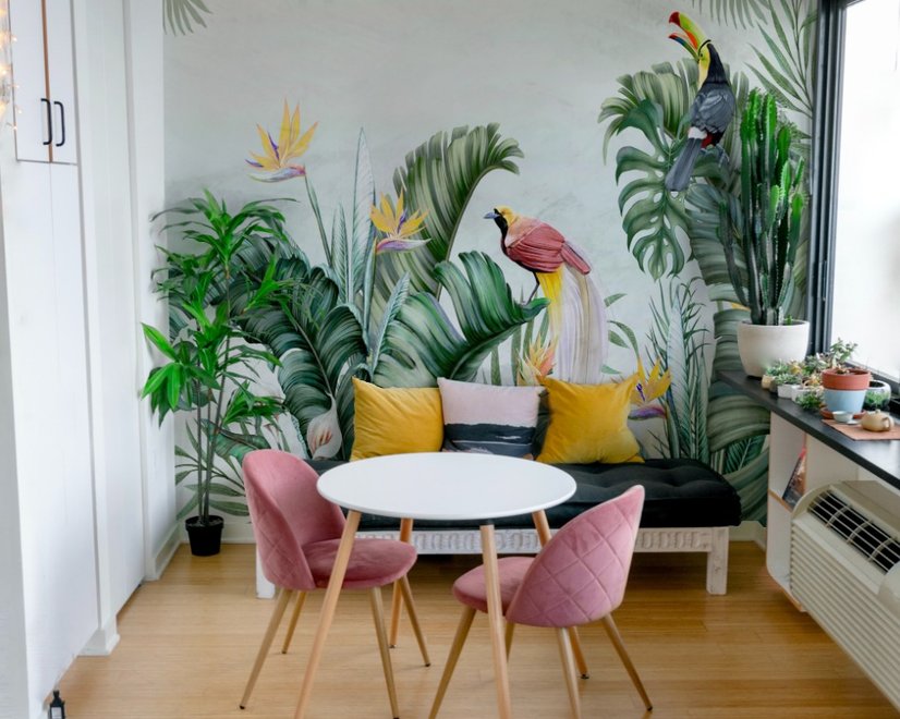 Papier peint panoramique des toucans et de la forêt tropicale