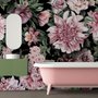 Papier peint panoramique floral avec feuilles vertes