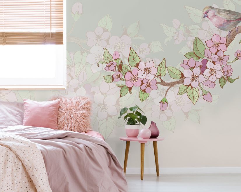 Watercolor Pink Begonia Flowers Wallpaper Mural