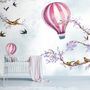 Kids Hot Air Balloon with Purple Blossom Wallpaper Mural