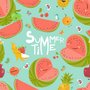 Aquarell Wassermelone und Sommerfrüchte Fototapete