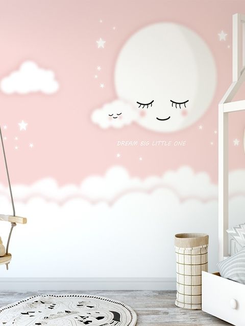 Fototapete für Babys Schlafender Mond und Wolken
