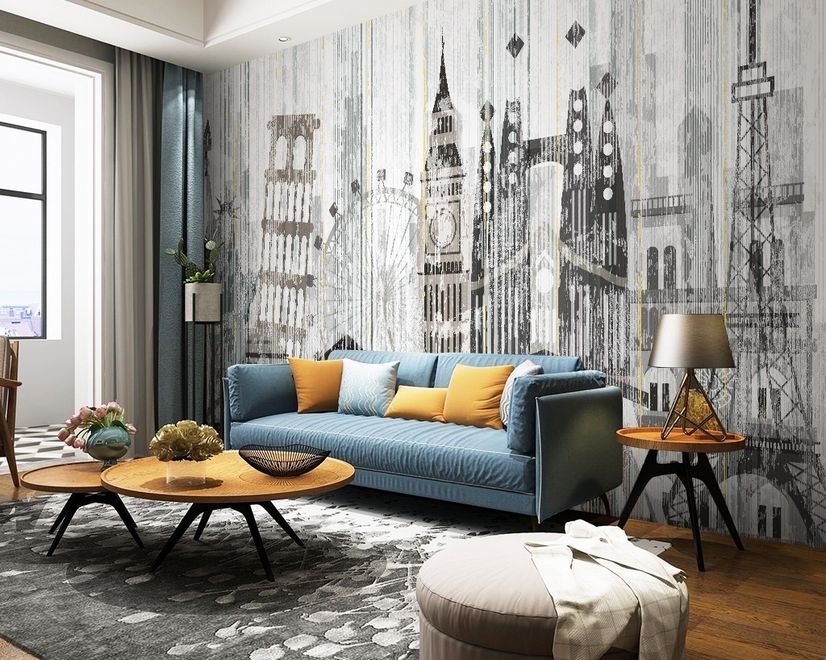 Watercolor City Famous Place Wallpaper Mural