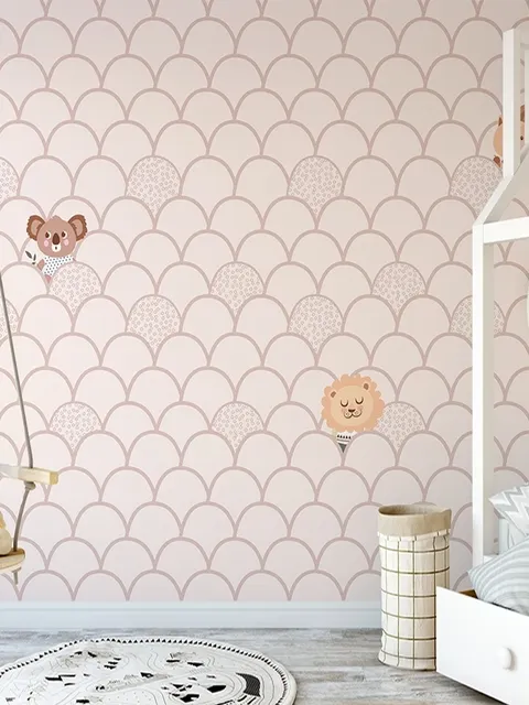 Kids Fish Scale Pattern and Cute Animals Wallpaper Mural