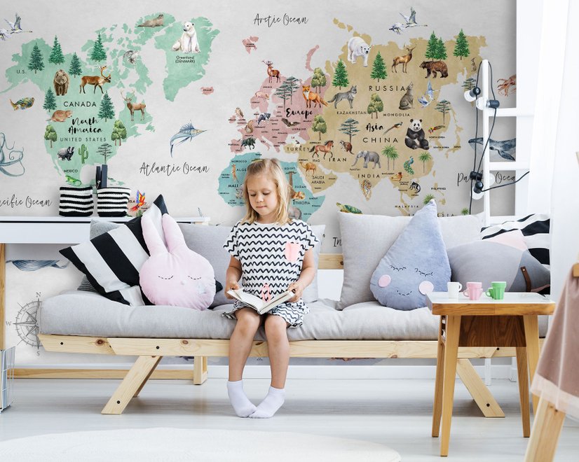 Kinder Aquarell Weltkarte Fototapete