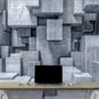 3D Look Concrete Style Gray Abstract Cubes Wallpaper Mural