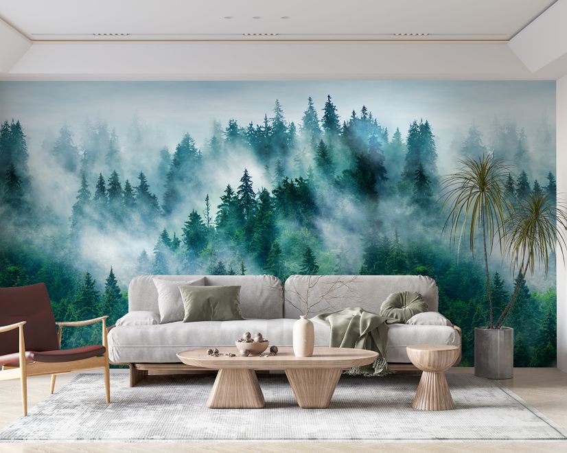Foggy Pine Forest Wallpaper Mural