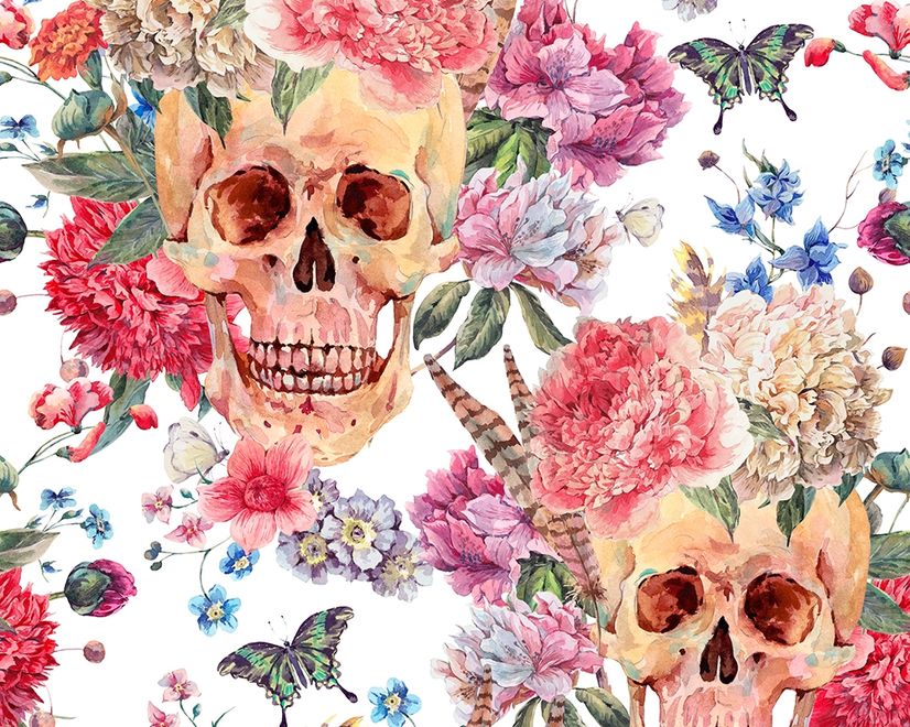 Skull with Flowers Wallpaper Mural