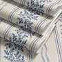 Blue wallpaper with indigo botanical stripework, pinstripes and dotted borders on warm cream parchment