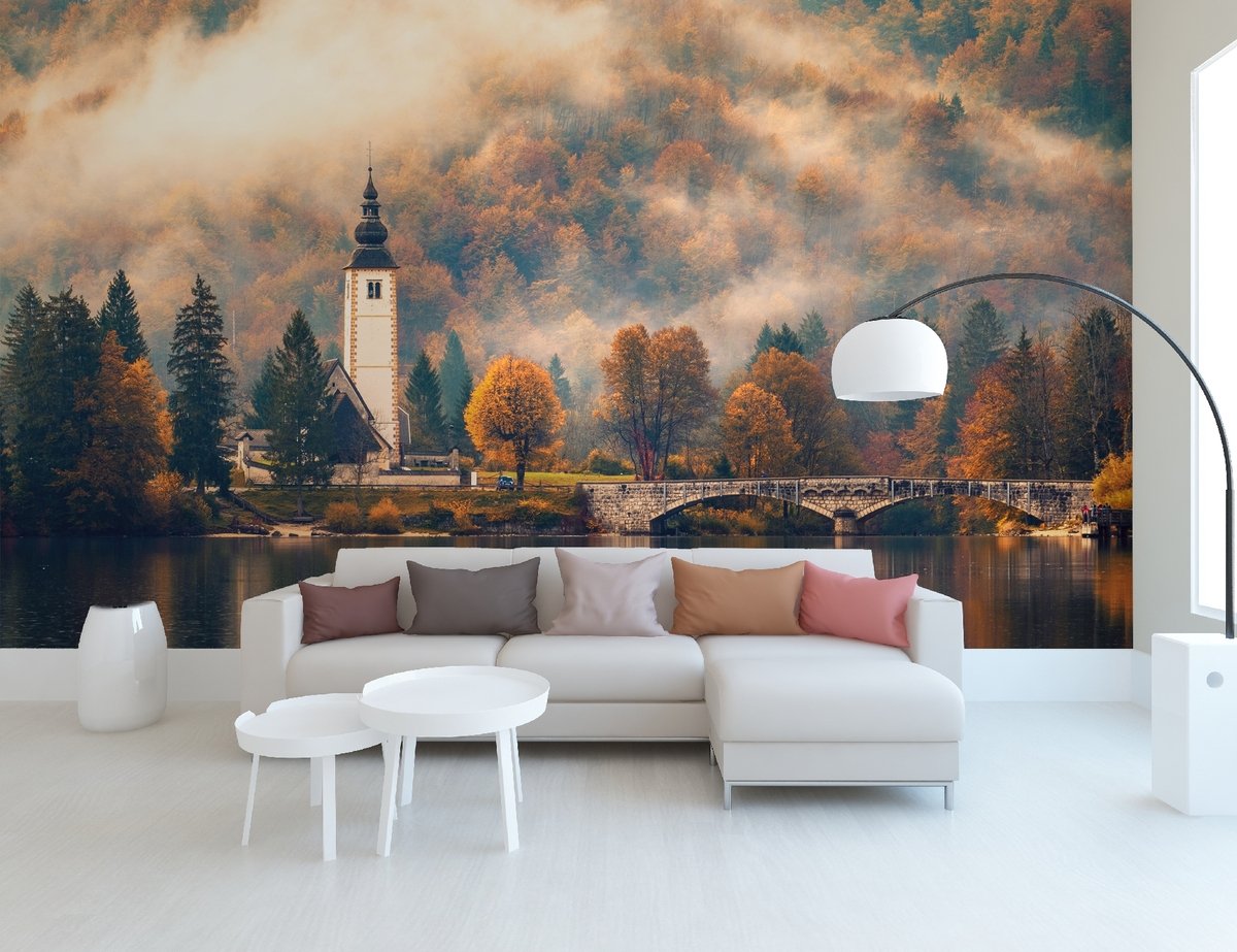 Sunset in Mountain Forest Nature Wallpaper Mural - Peel and Stick
