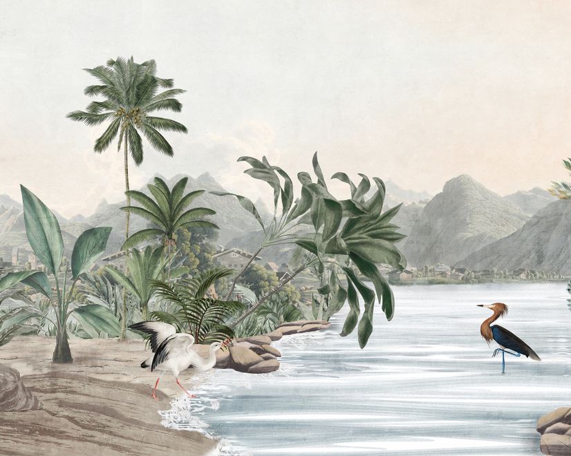 Tropical Nature Landscape with Birds Wallpaper Mural