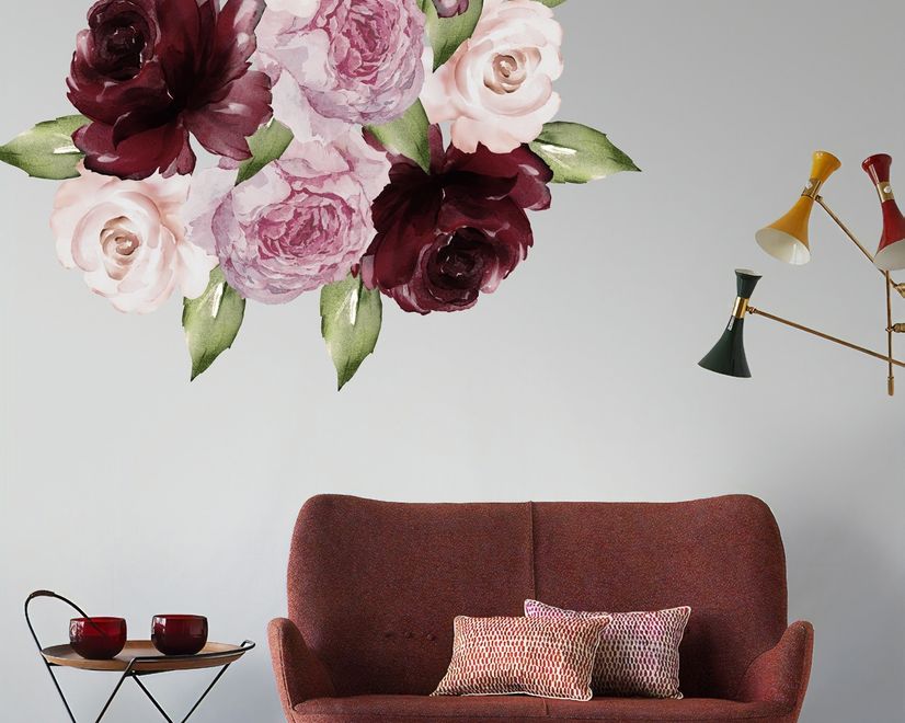 Watercolor Red Pink Peony Floral Wall Decal Sticker