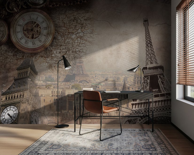 Vintage Eiffel Tower City Landscape Wallpaper Mural
