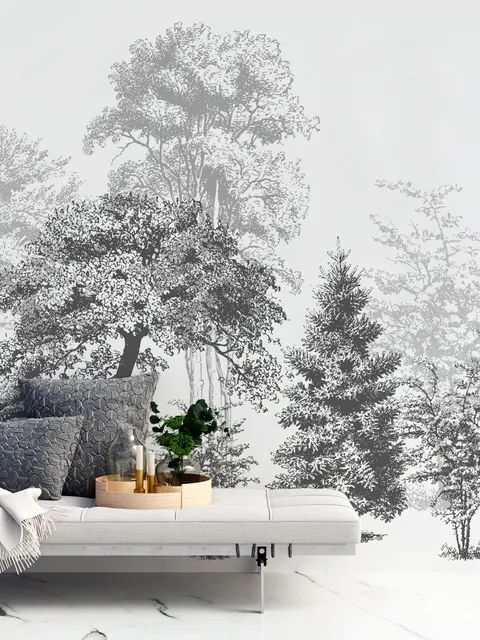 Black and White Forest Wallpaper Mural