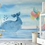 Papier peint panoramique mer cartoon avec éléphant rose et baleines