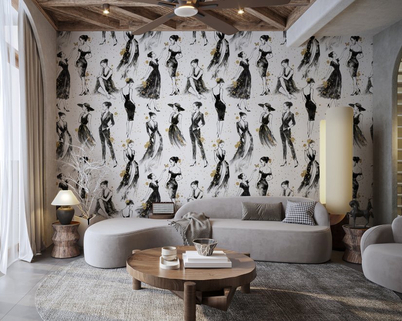 Modern Fashion Women Sketch Wallpaper Mural