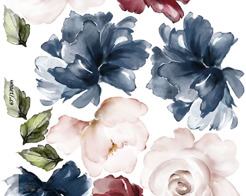 Dark Blue Red Peony Floral Bouqet Wall Decal Sticker