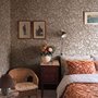 Greige botanical wallpaper with white watercolour flowers, buds, seed heads and acanthus leaves