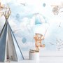 Cute Bear Flying with Paper Planes Wallpaper Mural