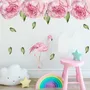 Pink Peony Floral and Flamingo Wall Decal Sticker
