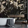 Dark Crane Birds and Brown Retro Florals Wallpaper Mural