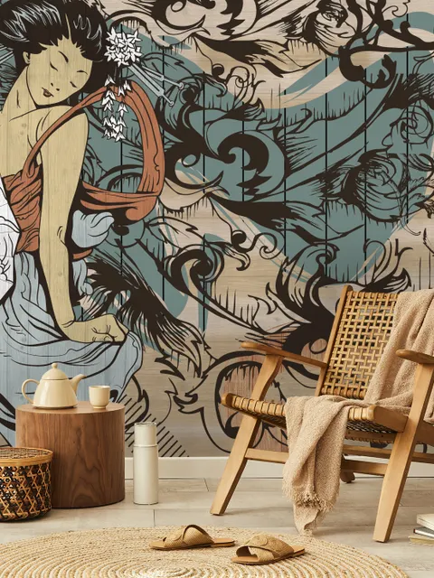 Papier peint rétro artistique fille japonaise
