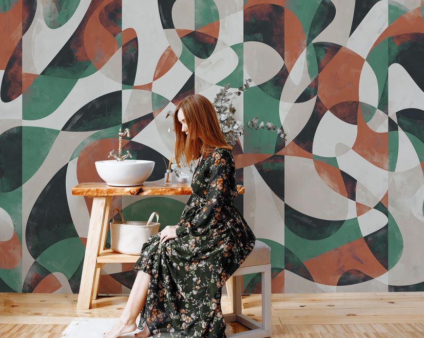 Modern Abstract Art with Retro Colorful Geometric Wallpaper Mural