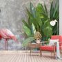 3D Look Pink Flamingo with Tropical Leaves Wallpaper Mural