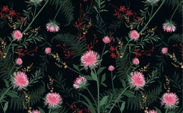 Pink Dandelion and Dark Landscape Wallpaper Mural