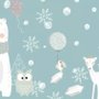Cartoon Bear and Animal Friends with Snowflake Wallpaper Mural