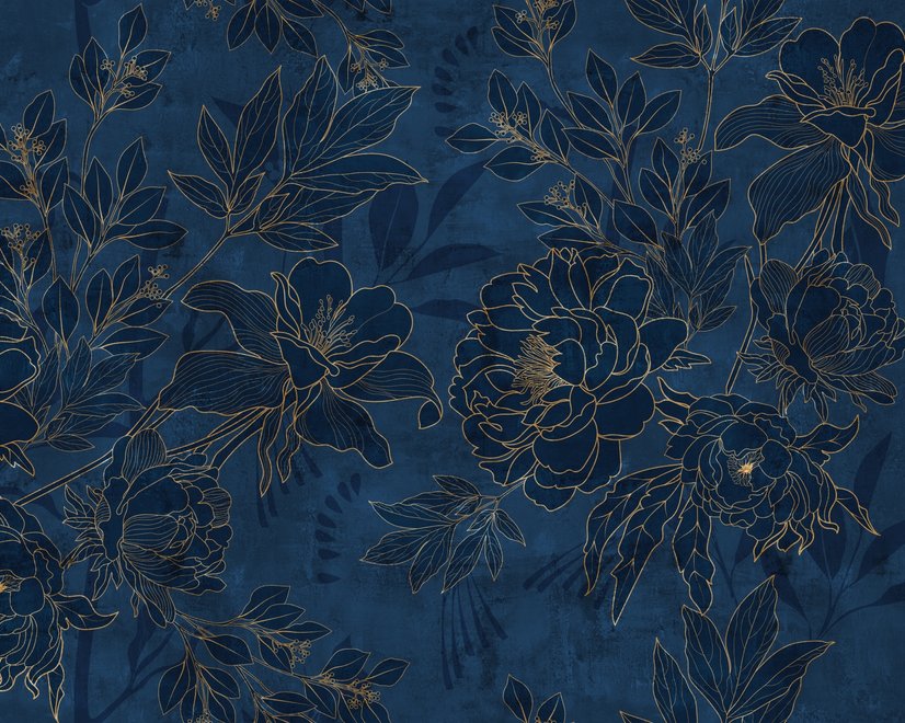 Papier peint panoramique floral de la pivoine de la marine foncée